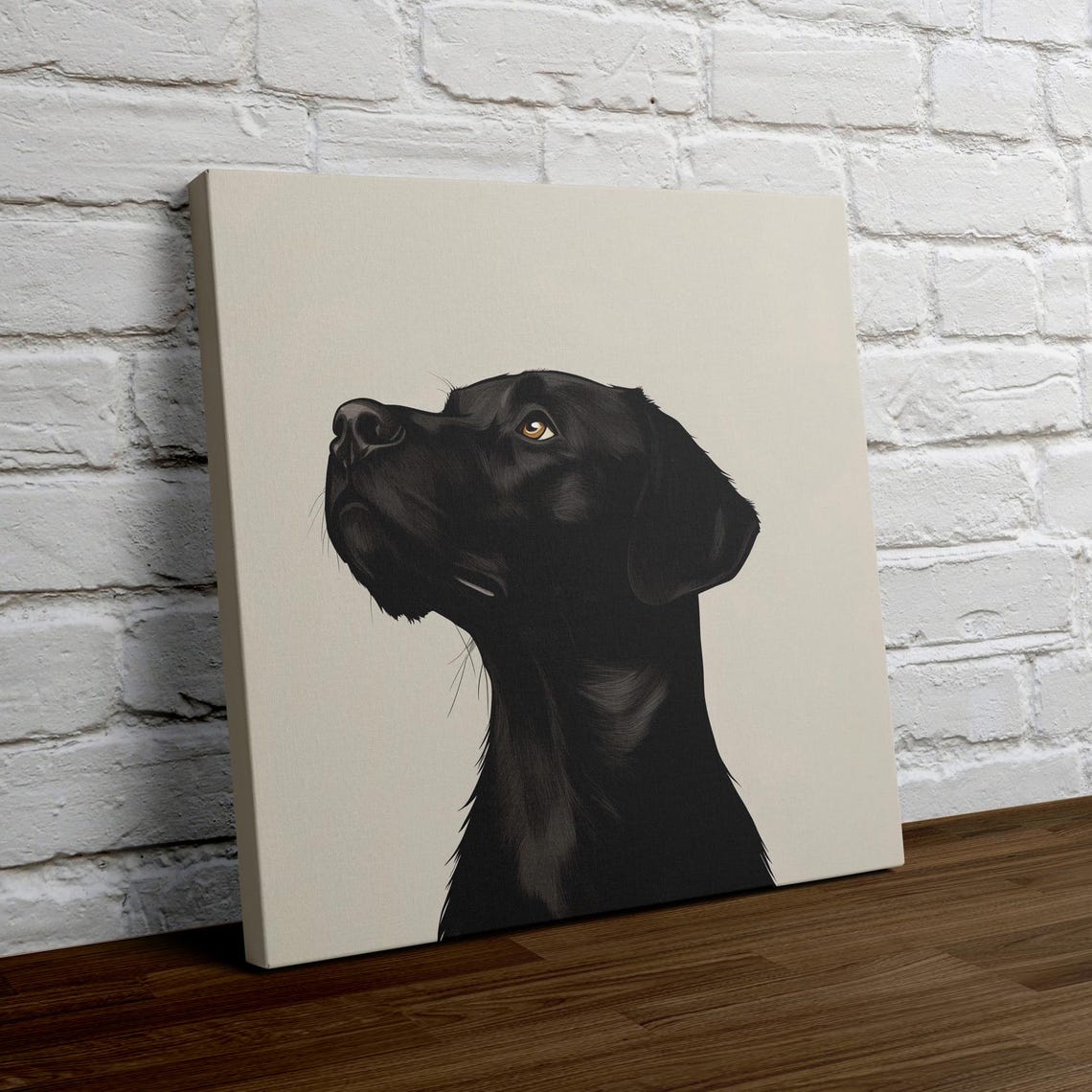 Black Labrador Minimalist Portrait Looking Up on Beige Wall Art - Image 4