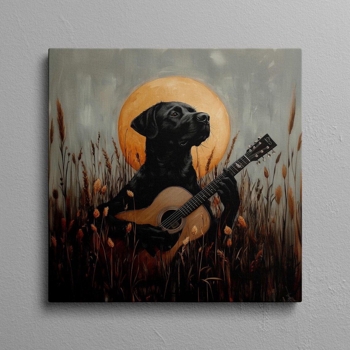 Black Lab Guitar Art, Musical Dog Wall Art Print