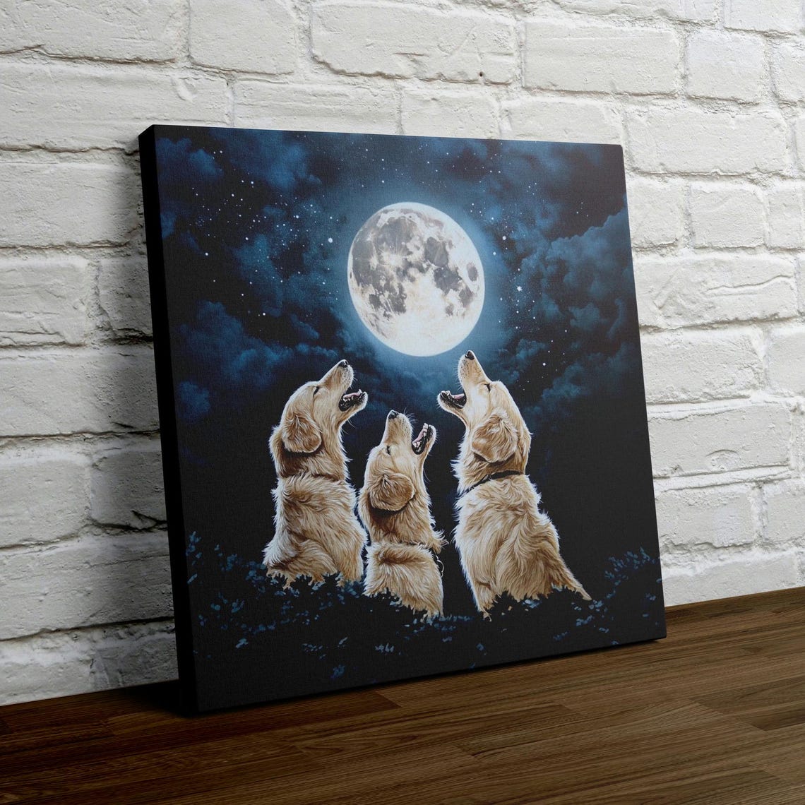 Three Golden Retrievers Howling Together At The Full Moon Poster - Image 4
