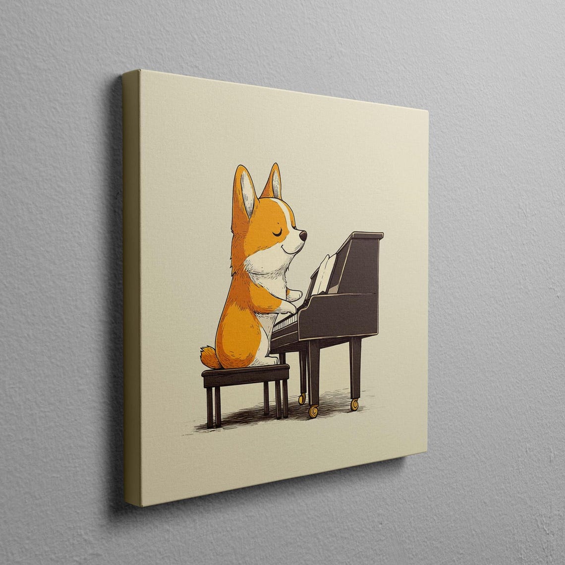 Corgi Playing A Grand Piano Minimalist Beige Dog Illustration Poster - Image 3