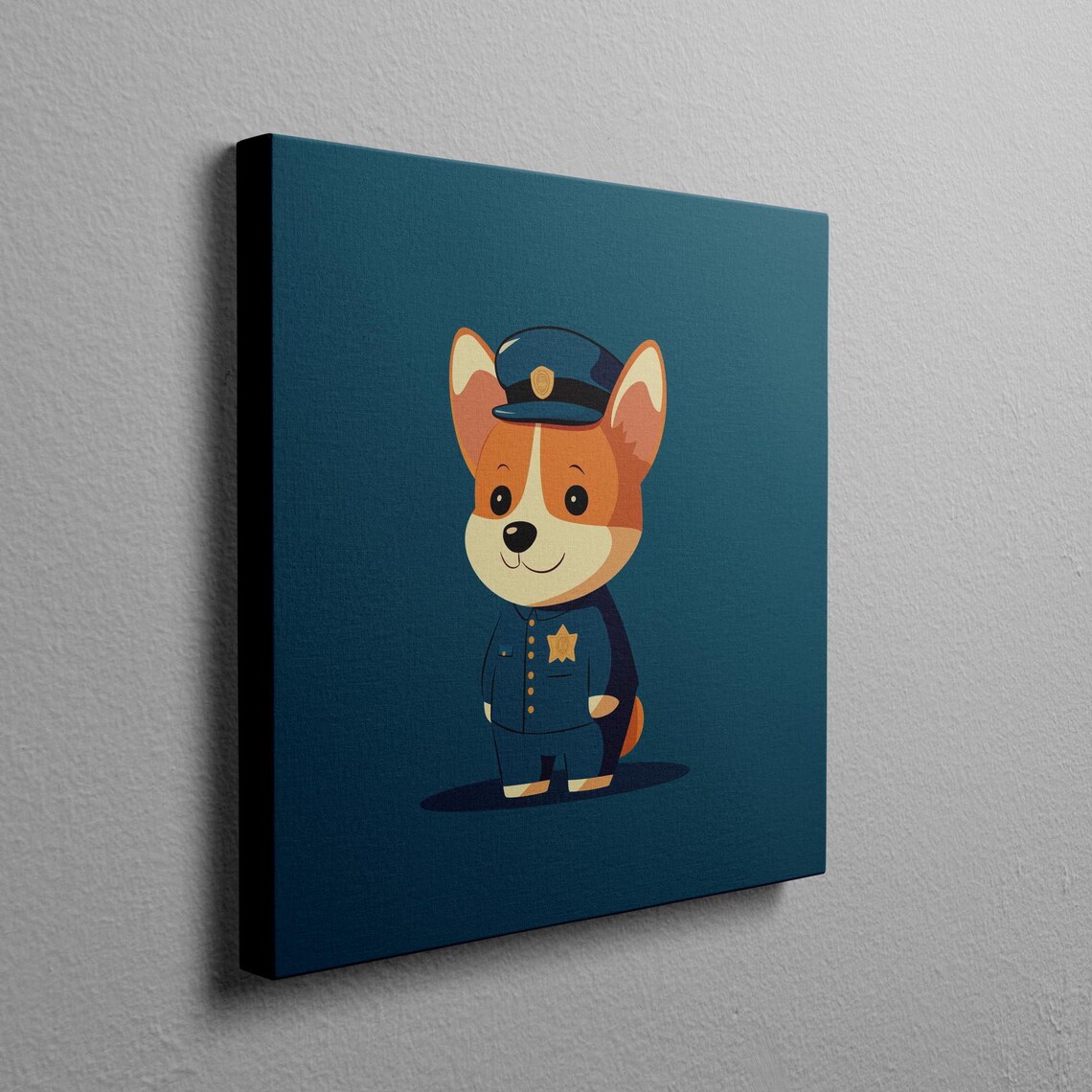 Corgi Police Officer Cartoon Puppy in Blue Nursery Wall Poster - Image 2