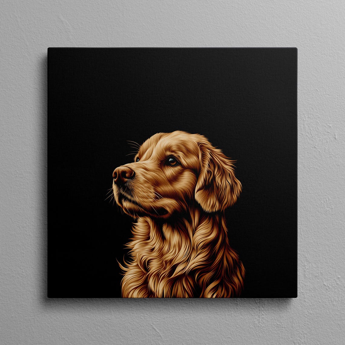 Golden Retriever Profile Portrait on Black Background Poster