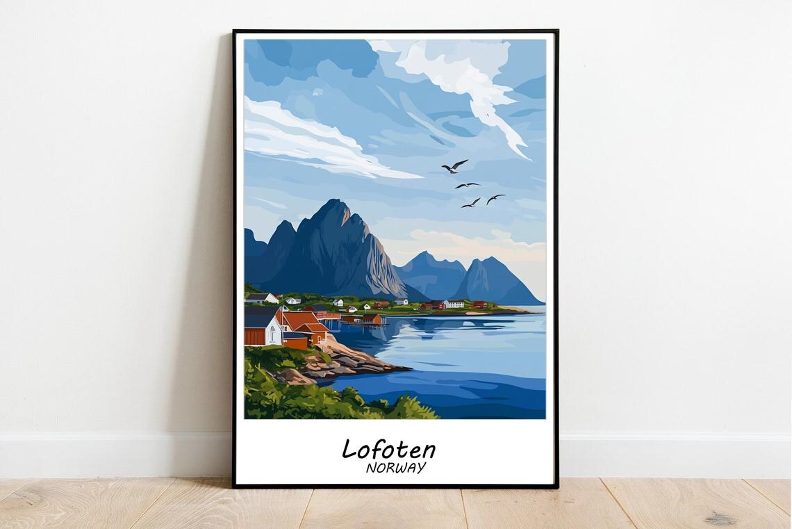 Lofoten Norway Rocky Summer Beach Mountain Coast Travel Poster - Image 3