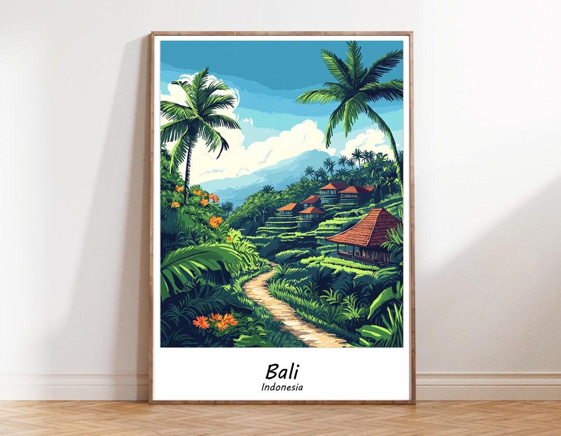 Bali Indonesia Lush Jungle Temple Pagodas Tropical Travel Poster - Image 2