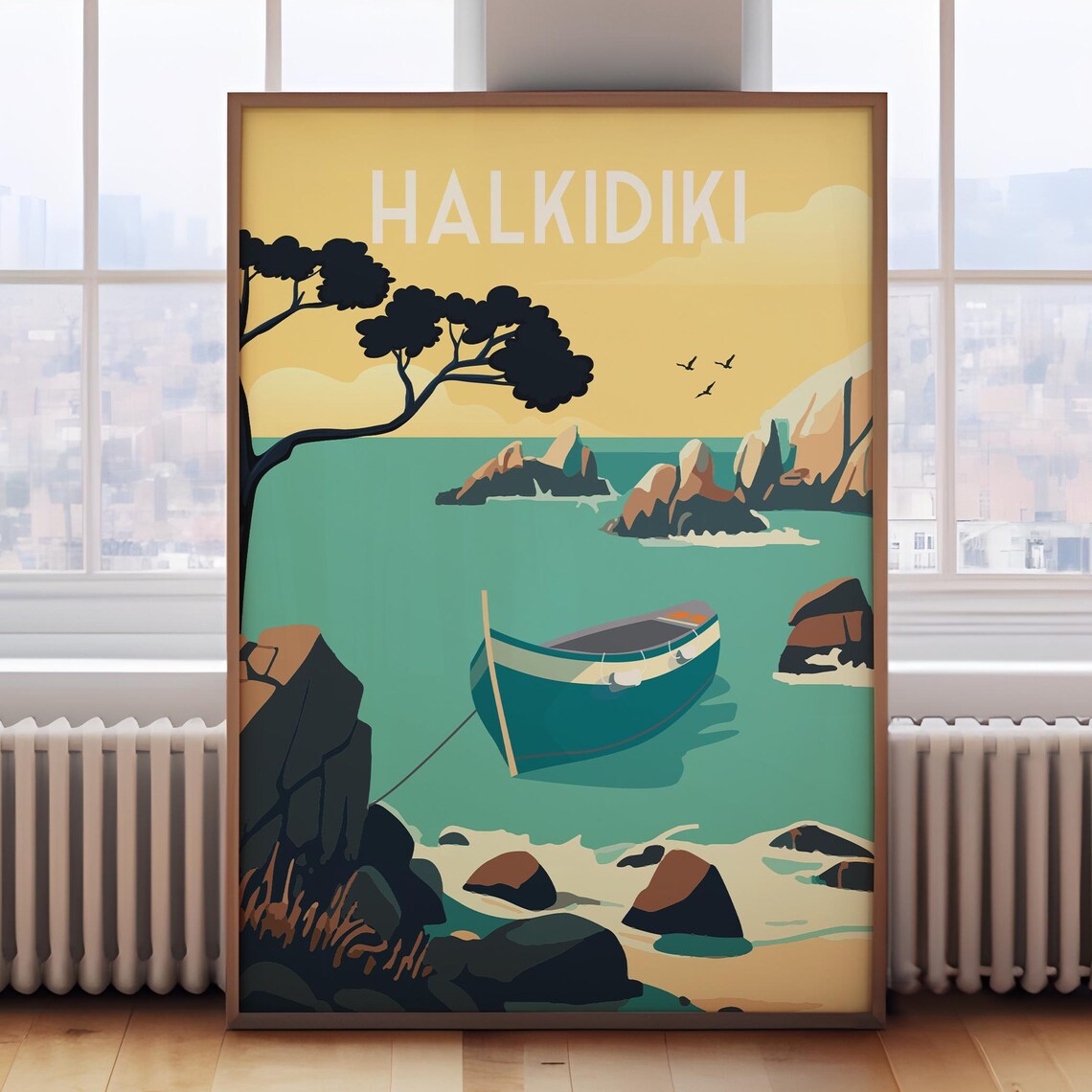Halkidiki Retro Travel Poster, Greece Travel Print