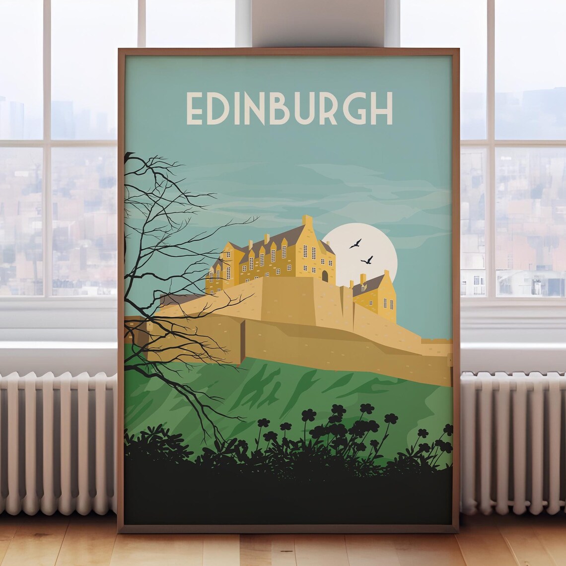 Edinburgh Retro Travel Poster, Scotland Travel Print