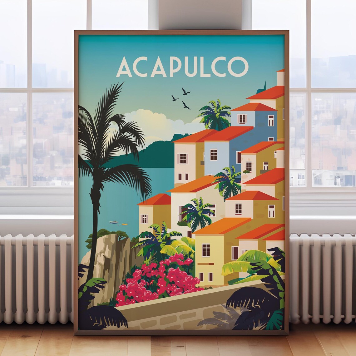 Acapulco Retro Travel Poster, Mexico Travel Print