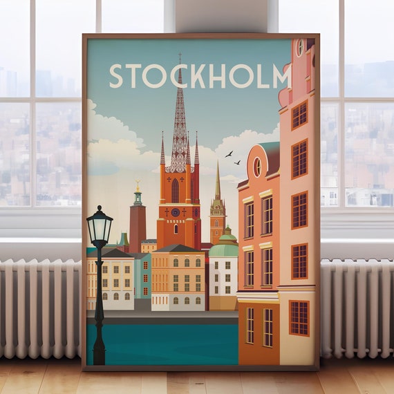 Stockholm Retro Travel Poster, Sweden Art Print