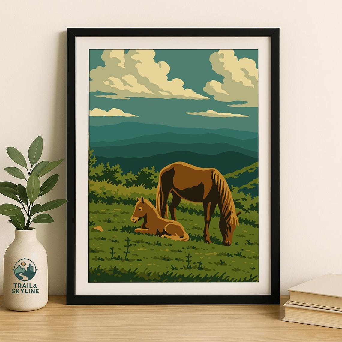 Grayson Highlands Wild Ponies Appalachian Meadow Vintage Art Poster