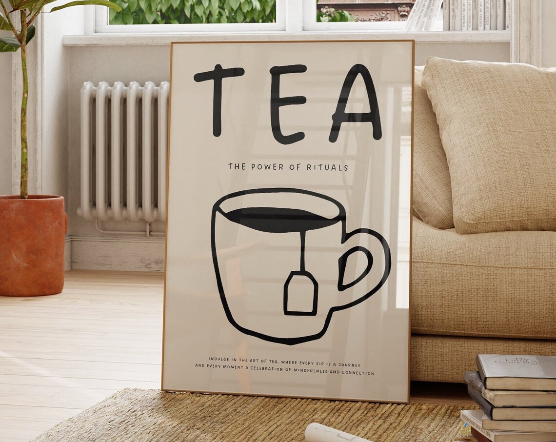 Cup of Tea Minimalist Line Art Poster, Dining Room