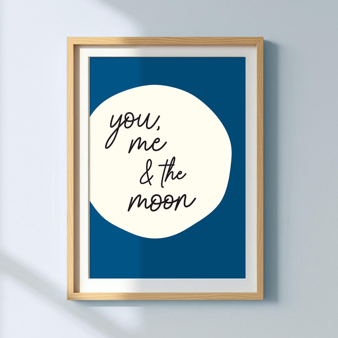 You Me The Moon Print Navy Blue Romantic Anniversary Art
