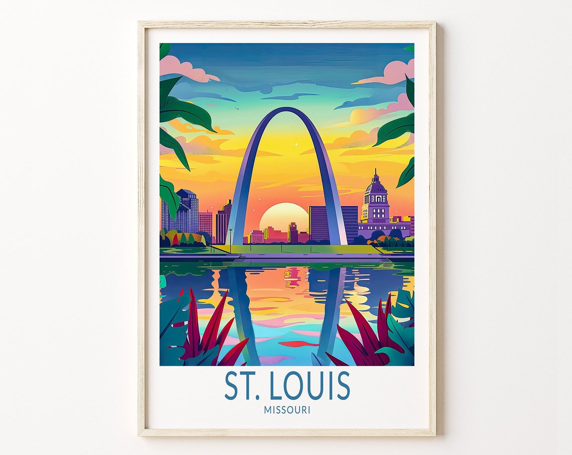 St. Louis Missouri Gateway Arch Sunset Riverfront Travel Poster