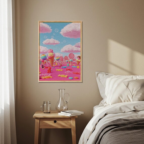 Dreamy Pink Candyland Sweet World of Lollipops Fantasy Kids Poster