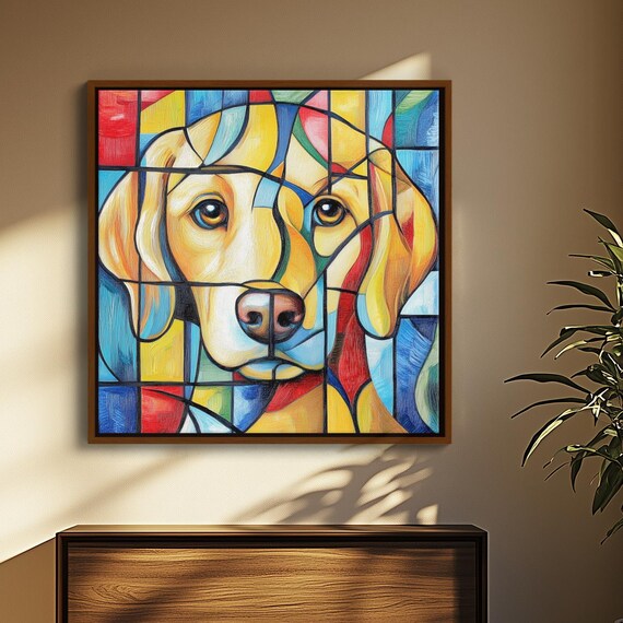 Colorful Golden Retriever Abstract Canvas Vibrant Dog Giclee Wall Art Bold Expressionist Pet Painting Modern Home Decor For Lab Lover