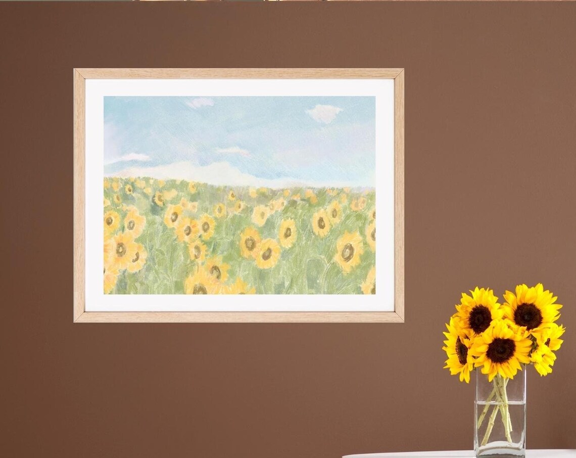 Sunflower Field Watercolor Painting Sunny Summer Meadow Poster