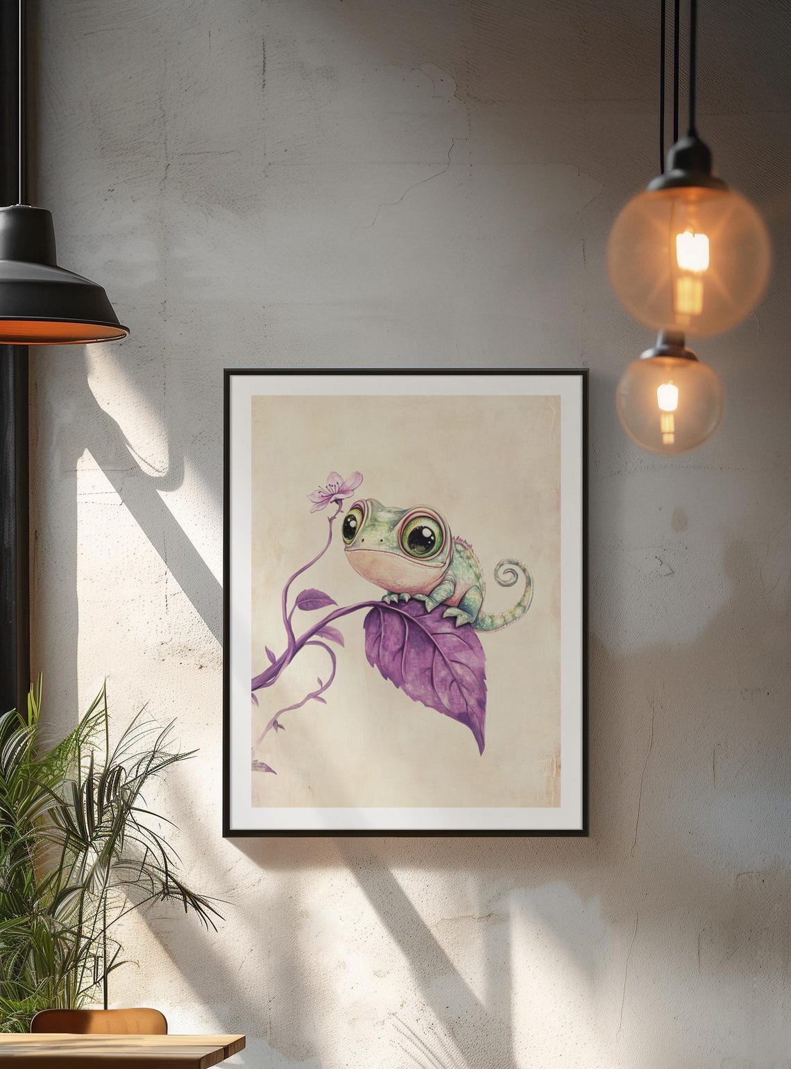 Cute Chameleon On Purple Leaf Watercolor Nursery Decor Poster - Image 2