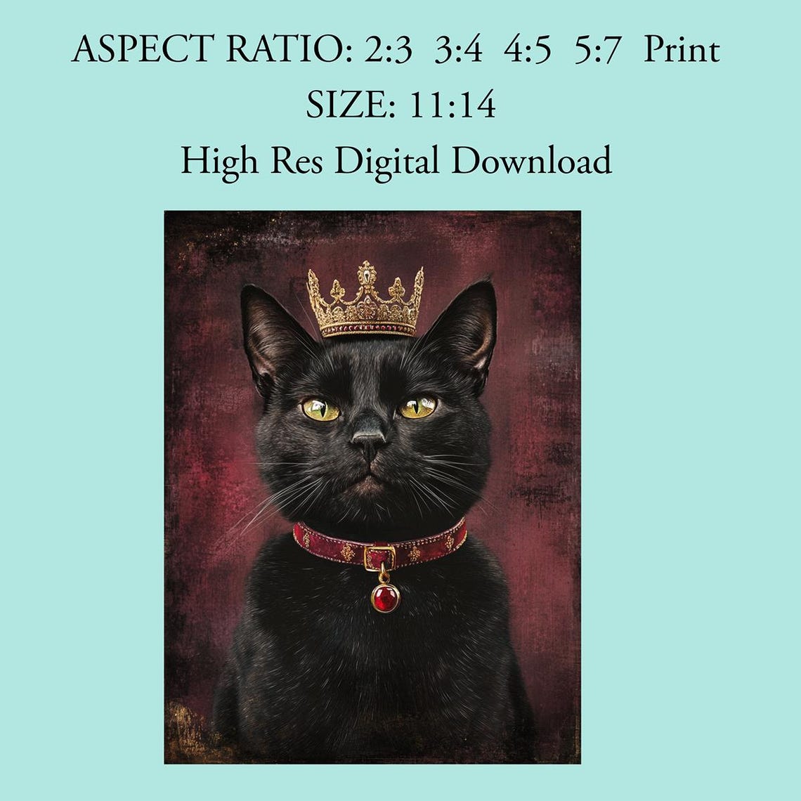 Crowned Black Cat Royal Portrait Gothic Elegance Pet Art Poster - Image 4