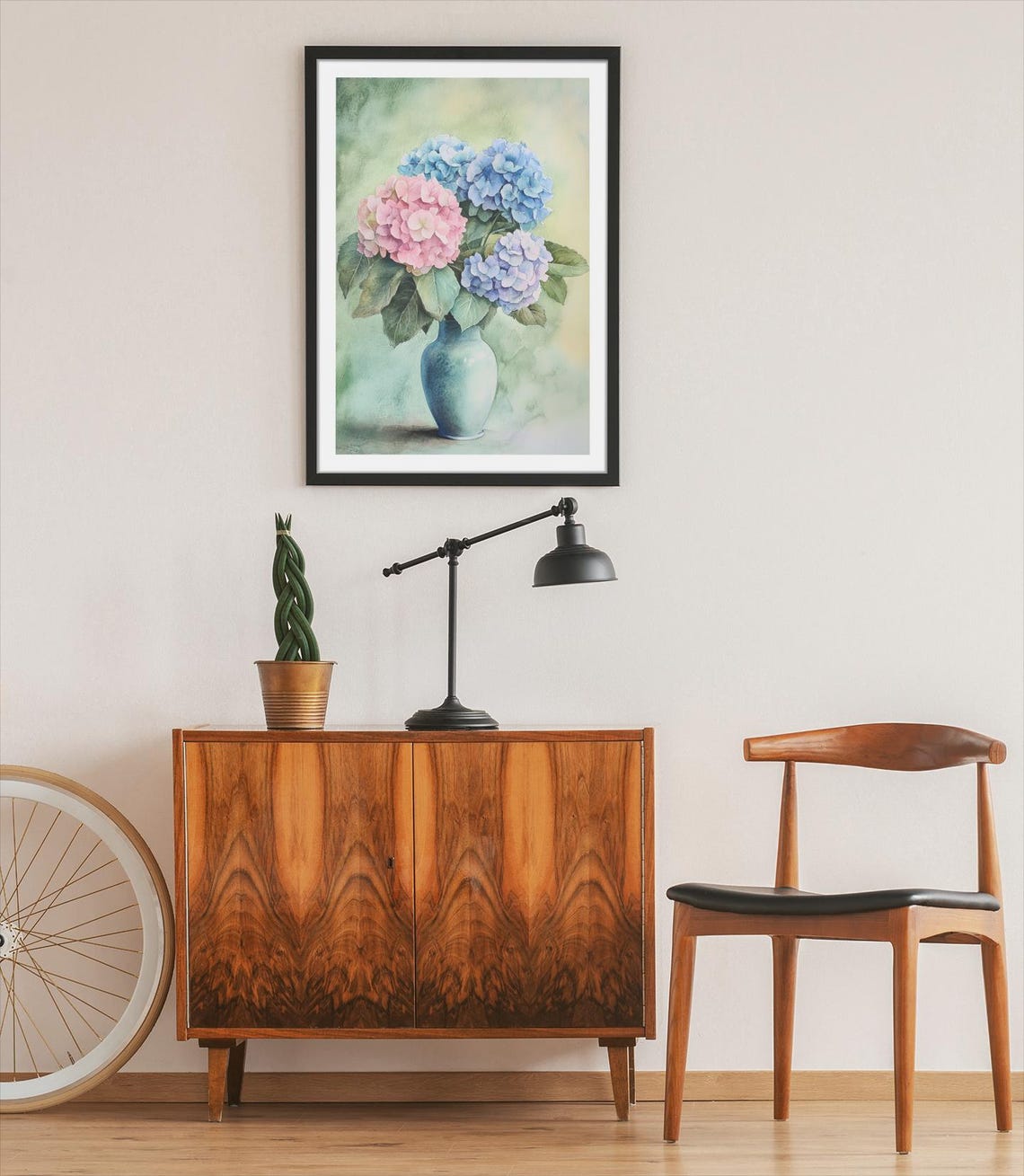 Hydrangea Watercolor In Blue Vase Pink Blue Floral Home Poster - Image 3