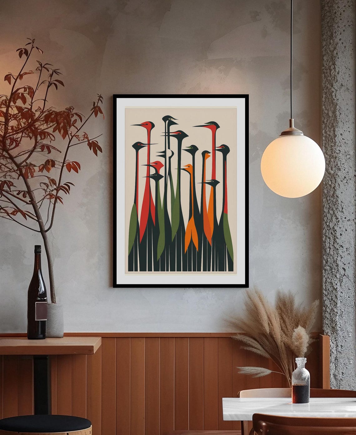 Colorful Geometric Abstract Birds Modern Mid Century Art Poster