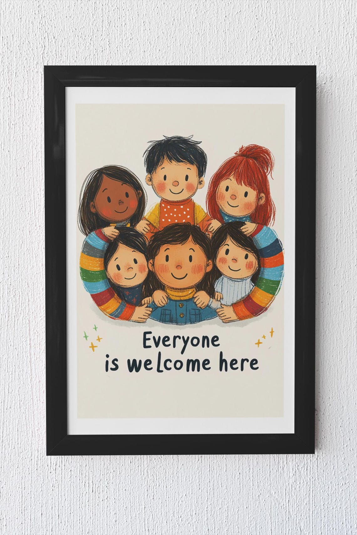 Everyone Is Welcome Here Diverse Kids Group Hug Nursery Poster - Image 3