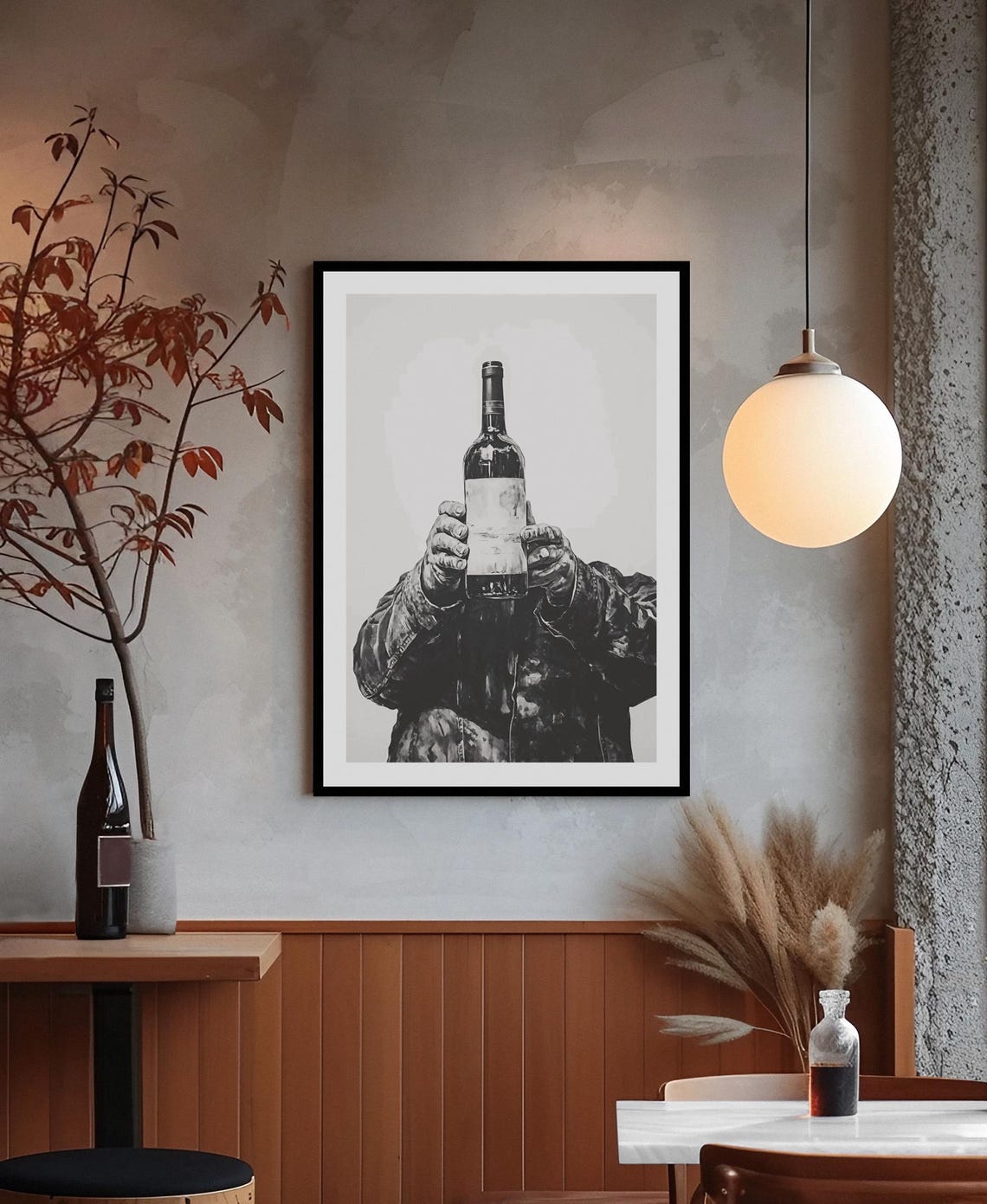 Black And White Hands Holding Wine Bottle Eclectic Bar Poster - Image 2