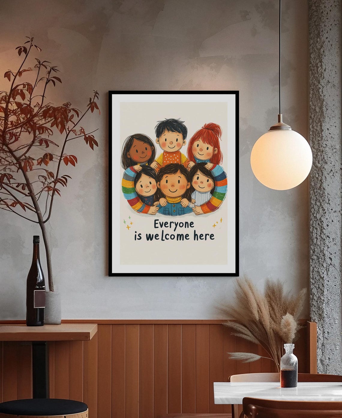 Everyone Is Welcome Here Diverse Kids Group Hug Nursery Poster - Image 4