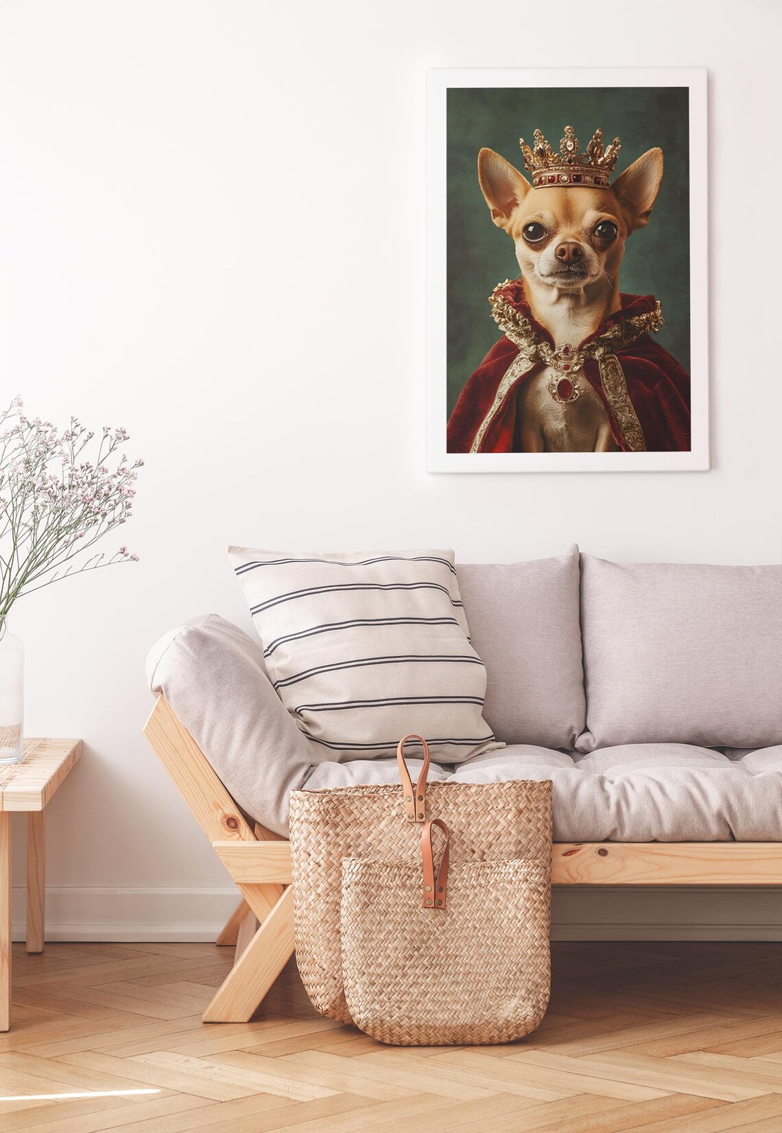 Crowned Chihuahua in Royal Velvet Robe Regal Pet Portrait Poster - Image 3