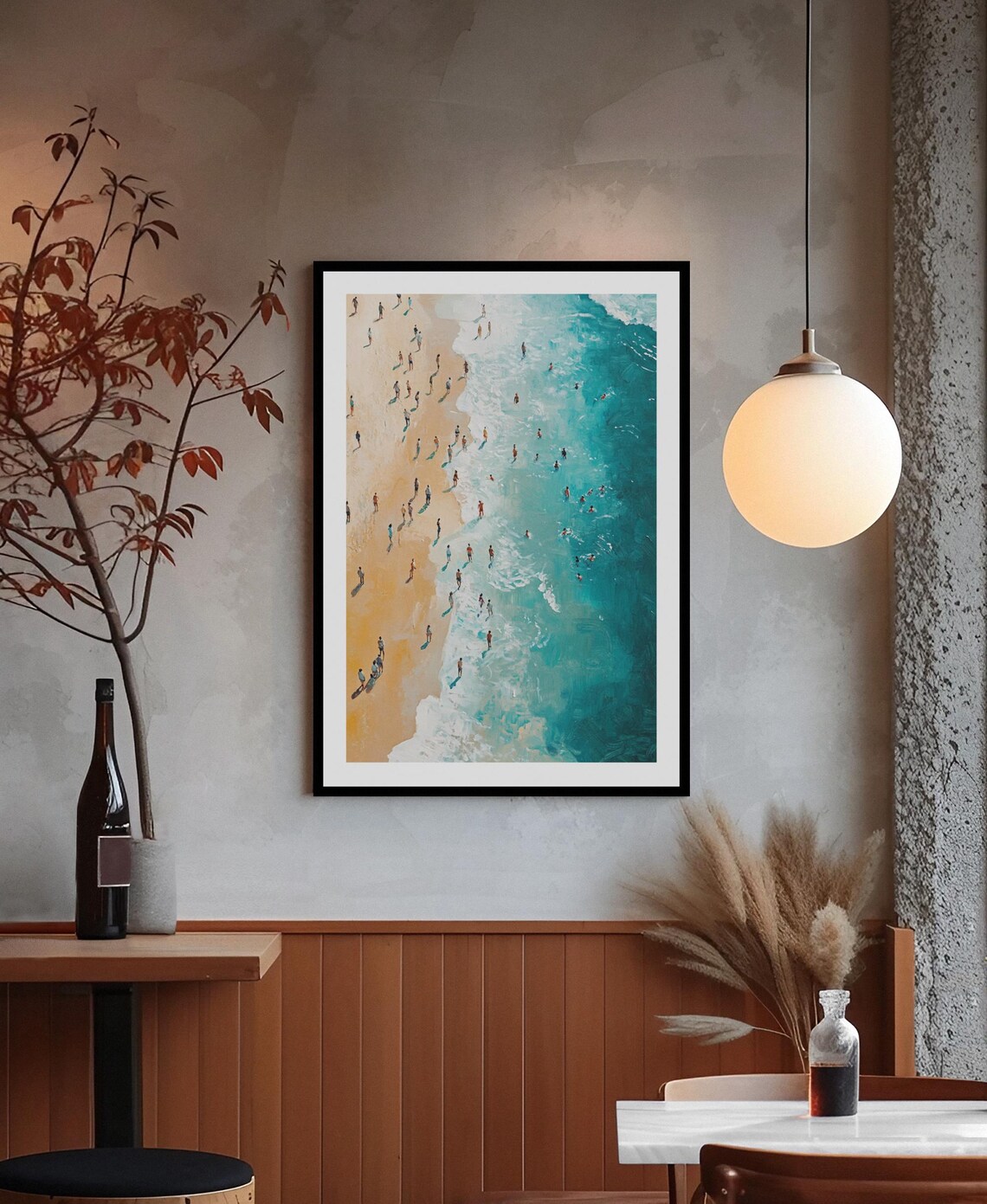 Aerial View Turquoise Beach Golden Sand Swimmers Coastal Poster