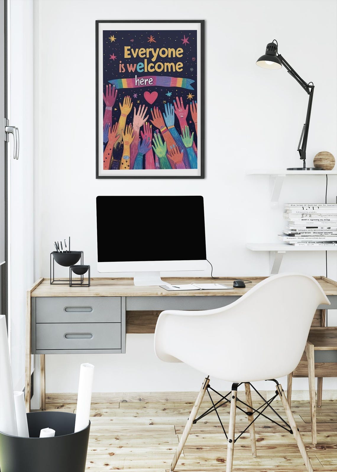 Everyone Is Welcome Here Starry Night Colorful Raised Hands Poster - Image 2