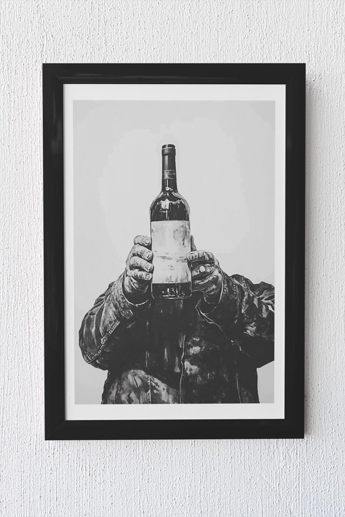 Black And White Hands Holding Wine Bottle Eclectic Bar Poster - Image 4