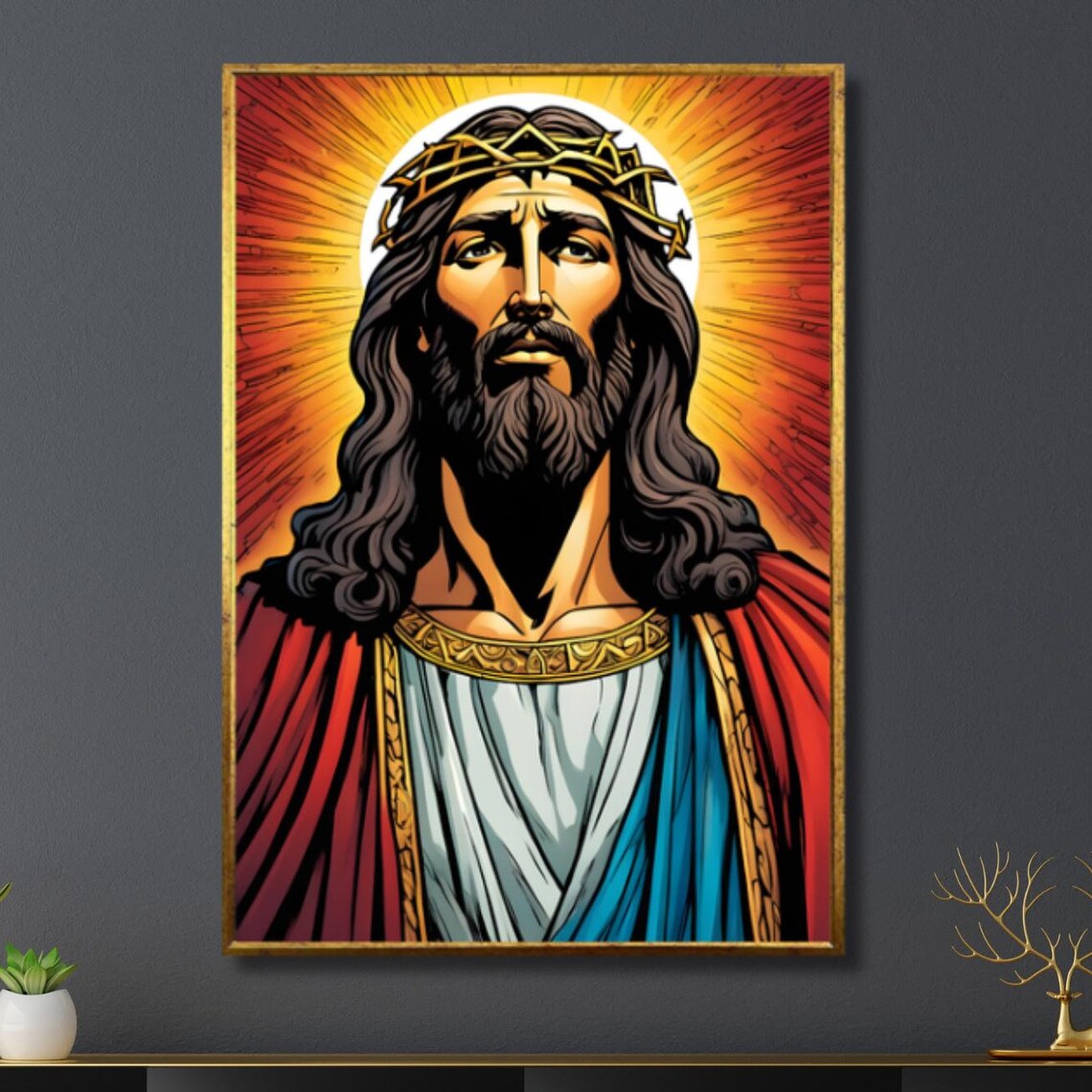 Jesus Standing Serious Abstract Religious Art Print