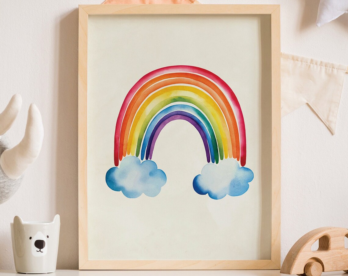 Rainbow Watercolor Nursery Art Cheerful Kids Room Decor Poster - Image 3