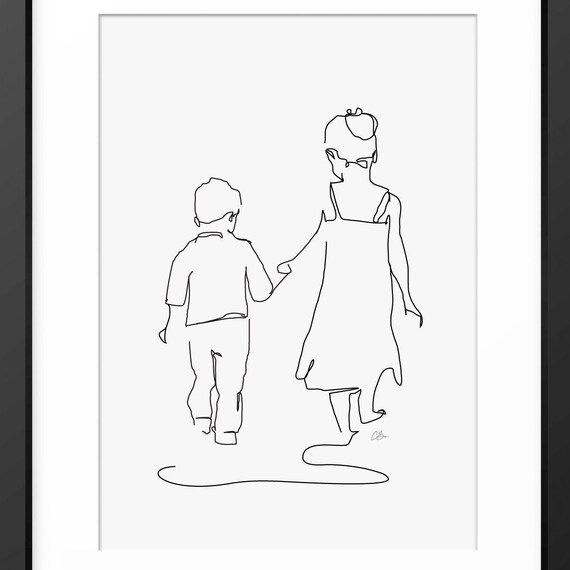Big Sister Print Sibling Print Brother And Sister Wall Art Family Print Line Art Line Drawing Gift For Mom Mum Little Brother Gift