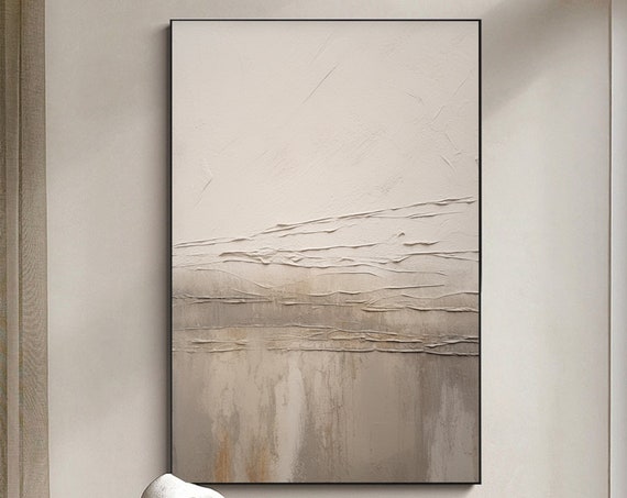 Large Beige Gray Abstract Painting Minimalist Wabi Sabi Wall Art Beige Textured Wall Art Neutral Wall Art Neutral Bedroom Decor