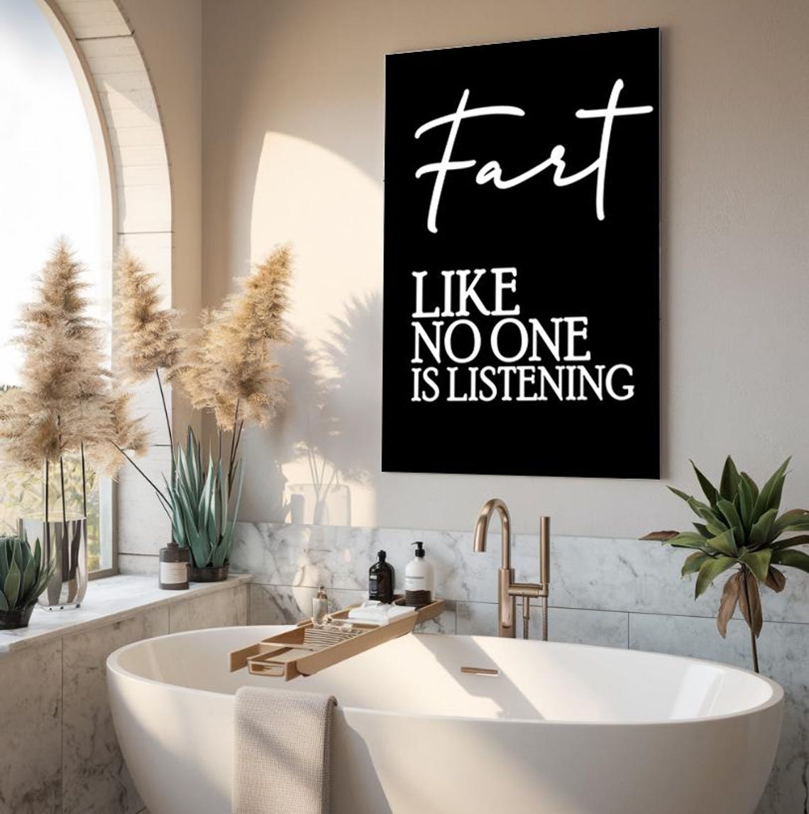 Fart Like No One Is Listening Funny Black White Bathroom Poster - Image 2