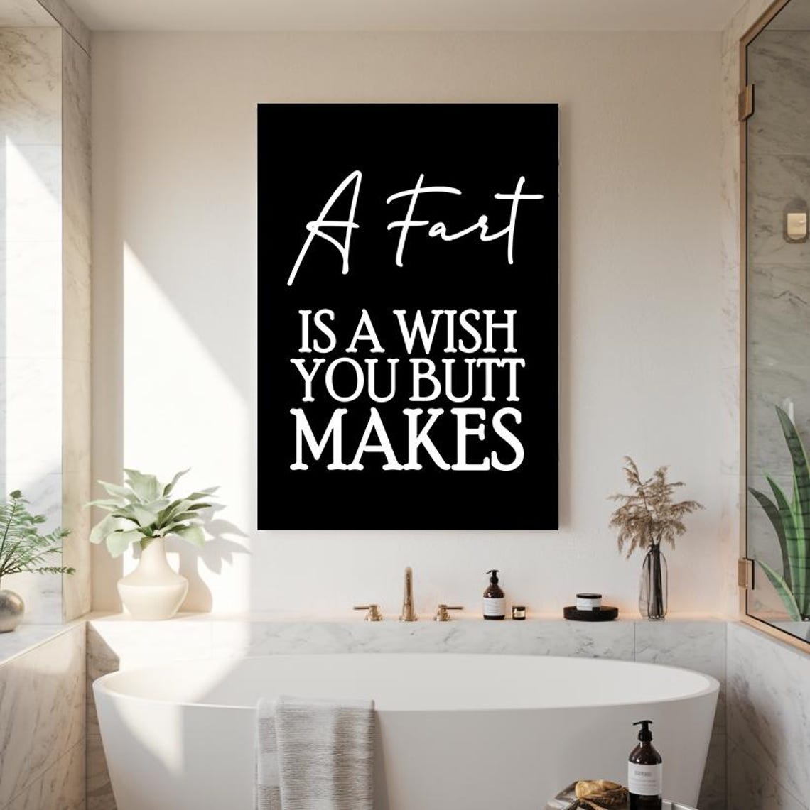 A Fart Is A Wish Your Butt Makes Funny Bathroom Black Poster - Image 2