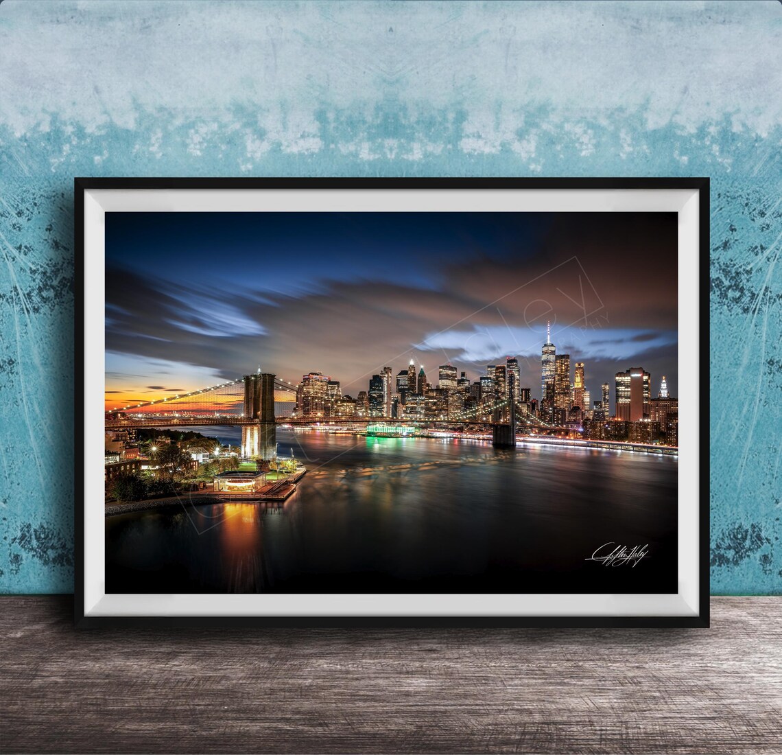 Brooklyn Bridge at Twilight New York City Skyline Photo Poster