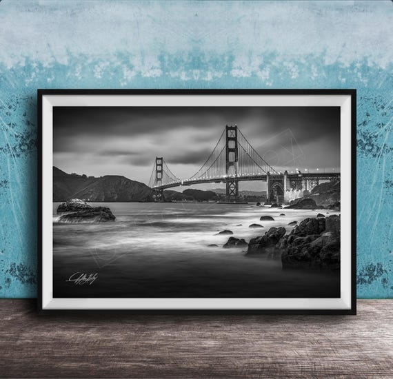Golden Gate Bridge Print Black And White Sunset Wall Art