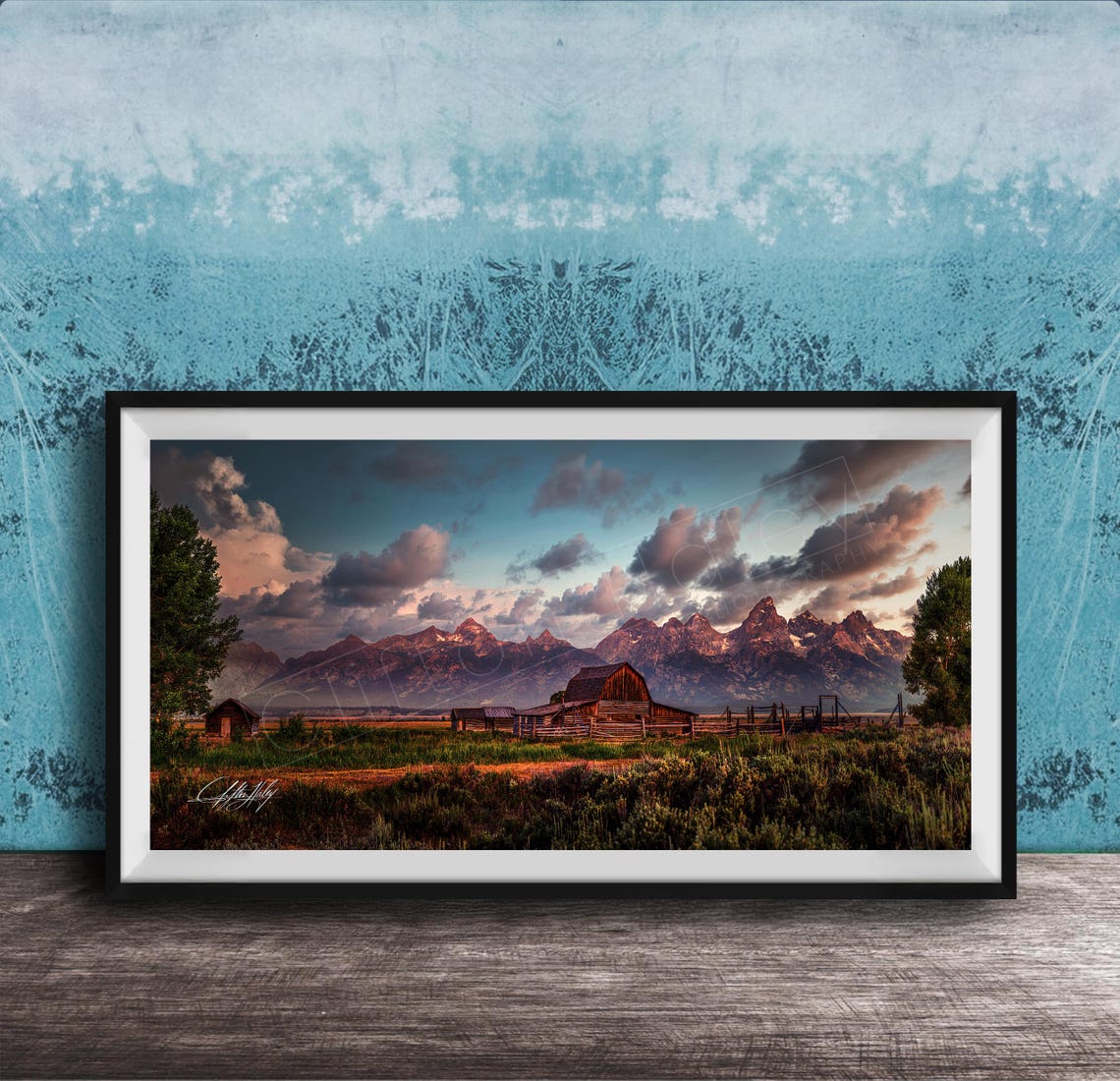 Grand Teton Sunrise Over Historic Moulton Barn Meadow Poster