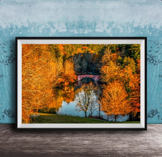 Biltmore Estate Print Autumn Lake Scene Rustic Cabin Decor