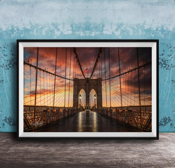 Nyc Brooklyn Bridge Print Sunrise Glow Cityscape Wall Decor