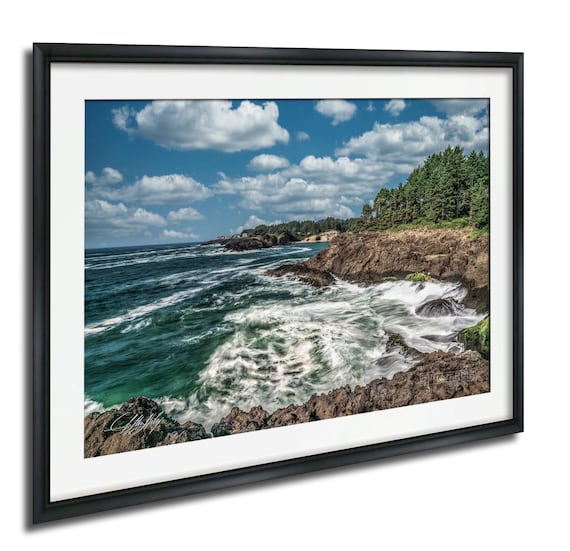 Rocky Coastline with Crashing Waves Ocean Photography Poster