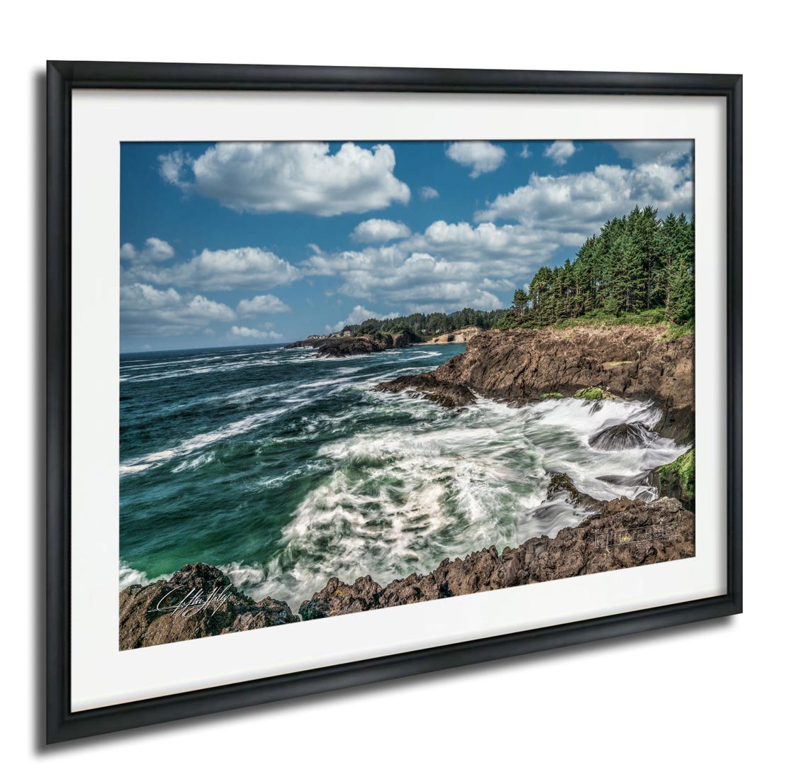 Rocky Coastline with Crashing Waves Ocean Photography Poster
