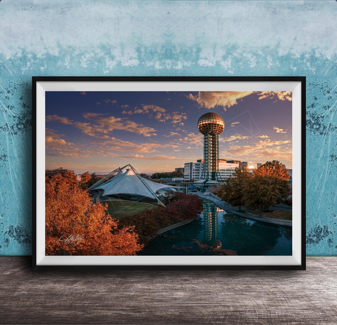 City Skyline Wall Art Knoxville Fall Sunrise Golden Light Glow