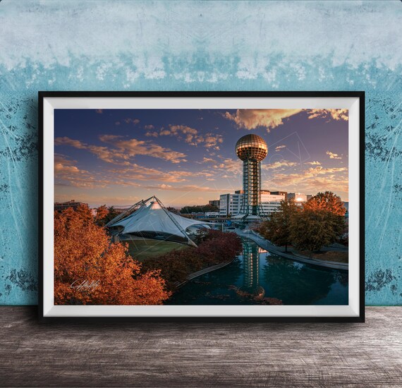 City Skyline Wall Art Knoxville Fall Sunrise Golden Light Glow