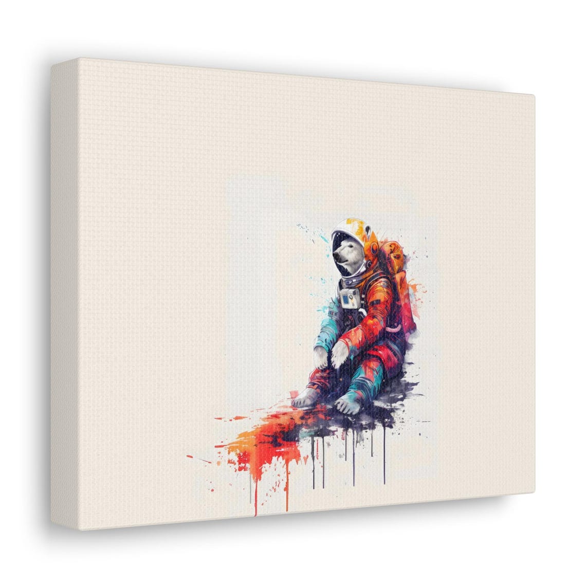 Polar Bear Astronaut Sitting Cute Space Watercolor Art Poster - Image 3