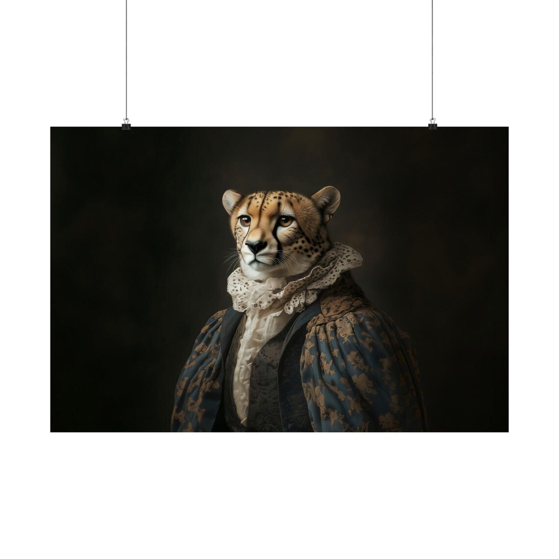 Regal Victorian Cheetah Portrait Lace Collar Dark Classic Animal Poster - Image 2