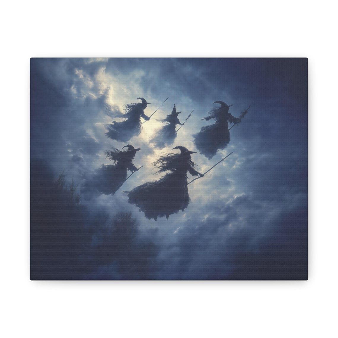 Witches Flying Broomsticks Moonlit Night Sky Halloween Poster - Image 3