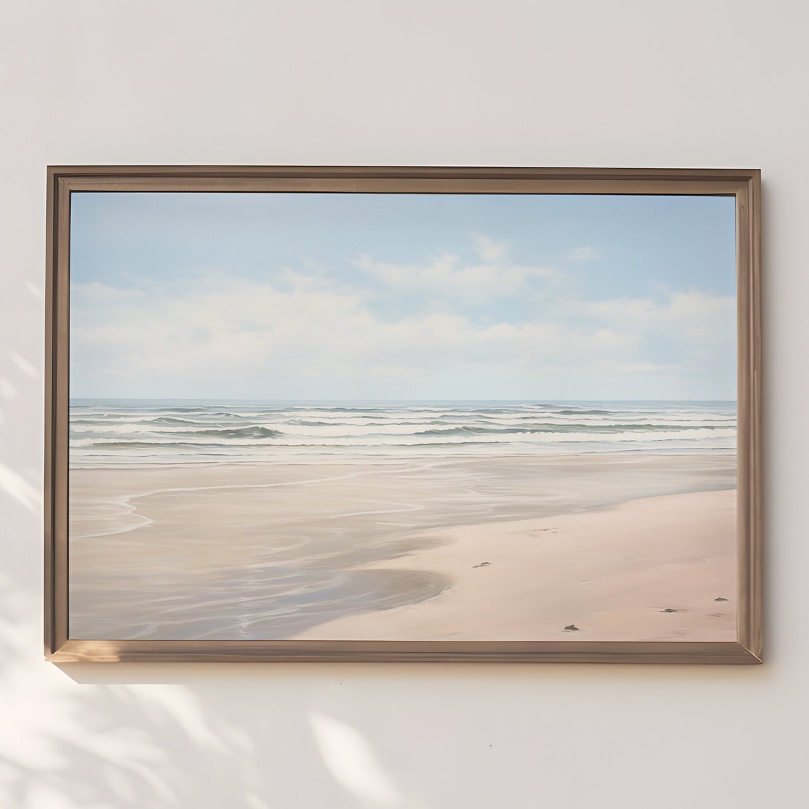 Calm Minimalist Ocean Shoreline Soft Waves Pastel Beach Wall Art