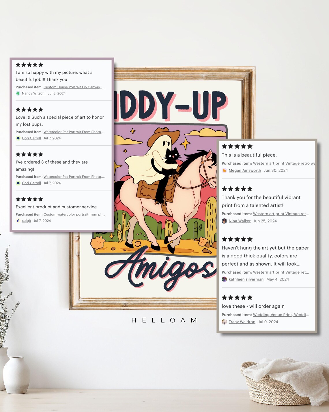 Giddy-Up Amigos Ghost Cowboy Riding Horse With Cat Funny Quote Poster - Image 4